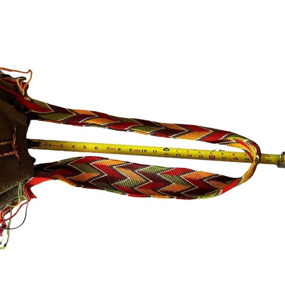 Handwoven Wayuu Mochila Tote Bag With Zigzag Strap & Tassels Colombian Kacki Grn - Picture 4 of 12